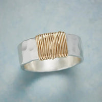 Vintage stříbrný prsten se zlatými nitkami