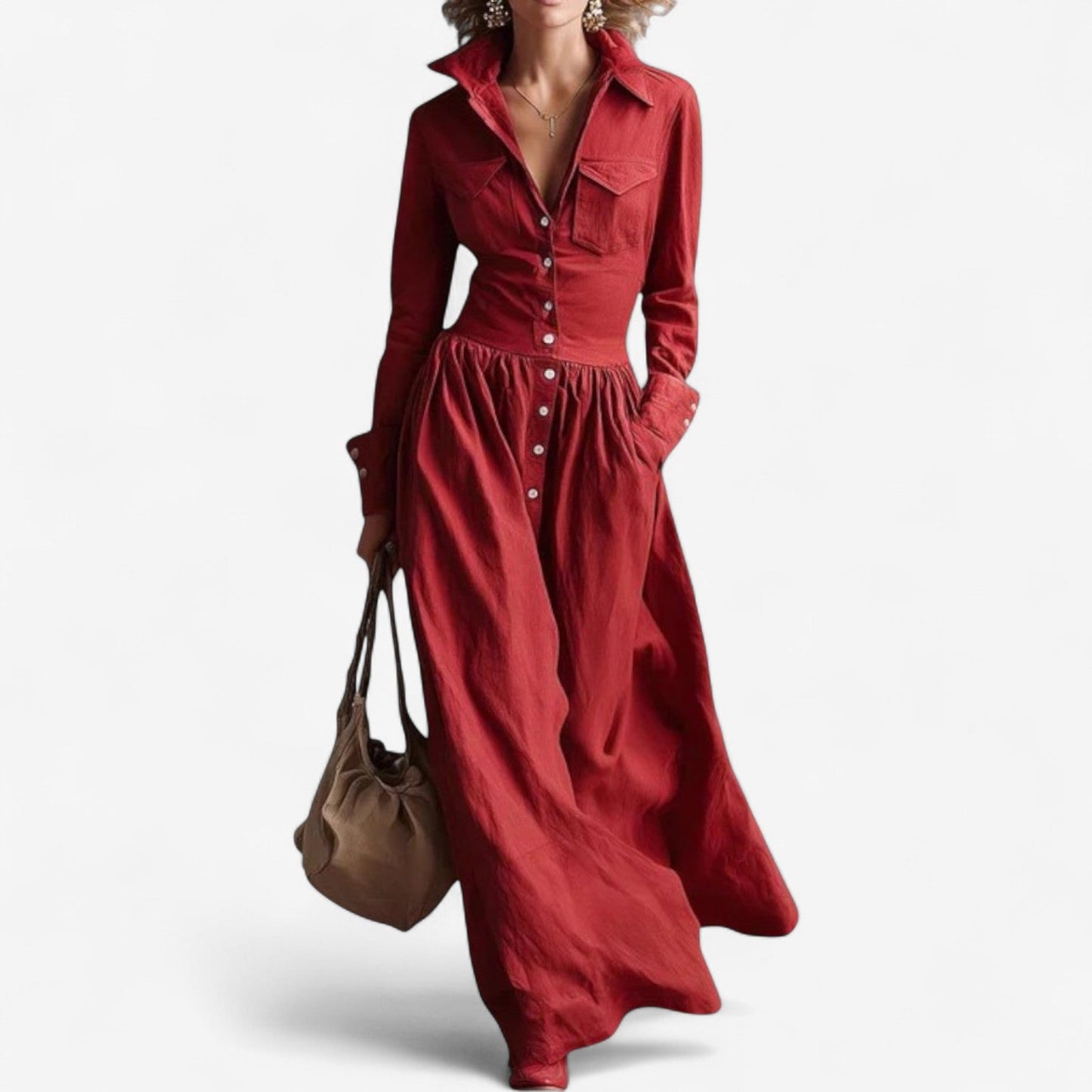 Janine™ Elegantní Knoflíková Šaty